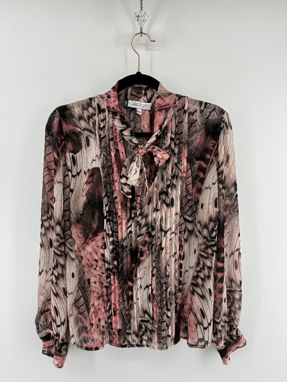 Jennifer Lopez Feather Print Blouse in Pink and Black